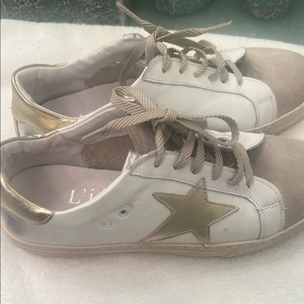 l’idea Women's White and Gold Sneakers